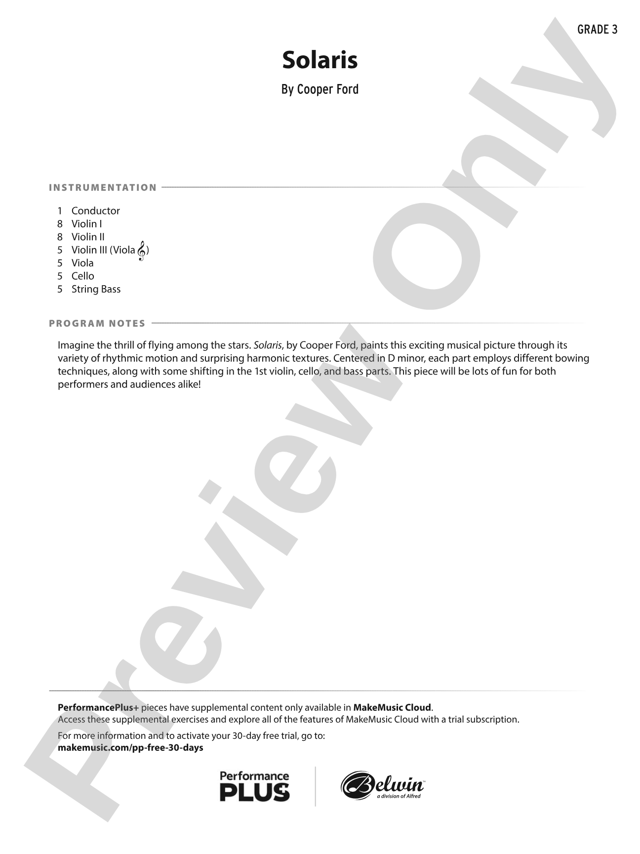 Solaris: String Orchestra Conductor Score & Parts