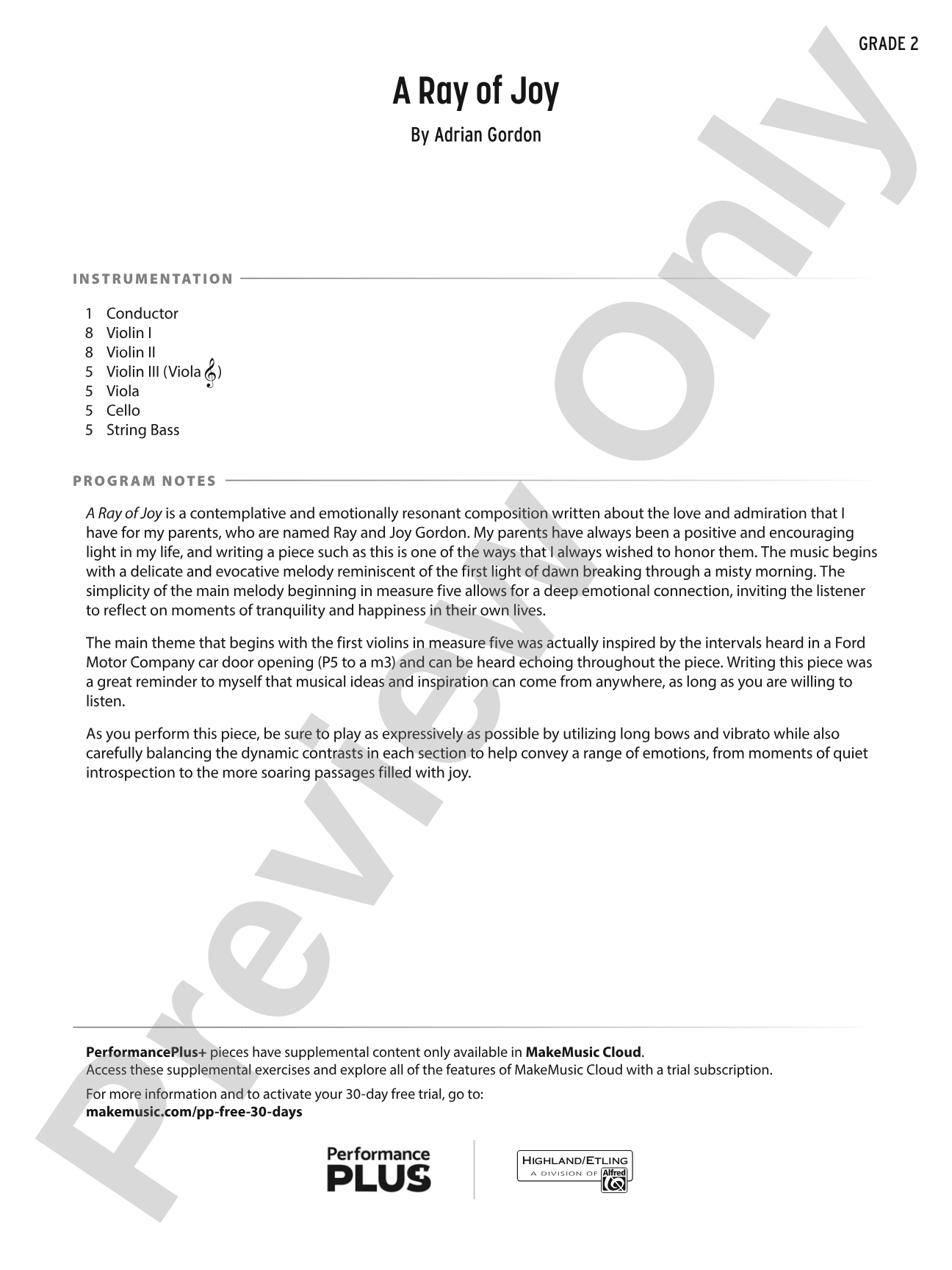 A Ray of Joy: String Orchestra Conductor Score & Parts