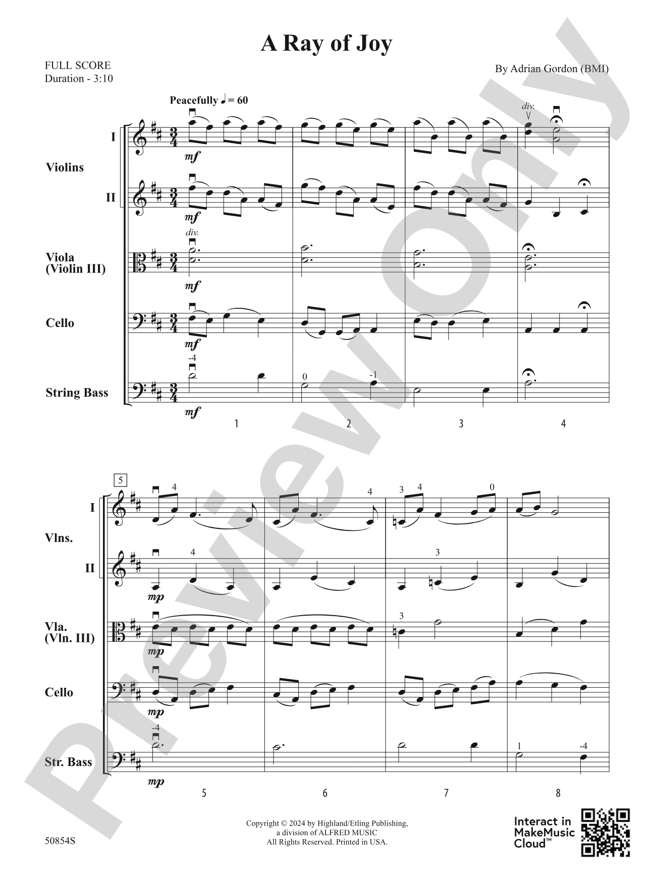 A Ray of Joy: String Orchestra Conductor Score & Parts