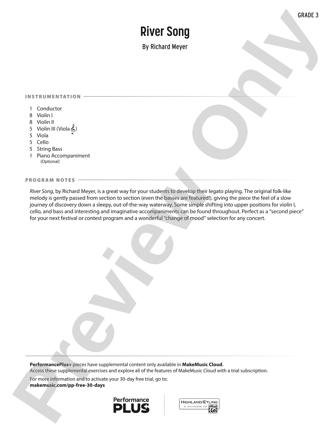 River Song: String Orchestra Conductor Score & Parts