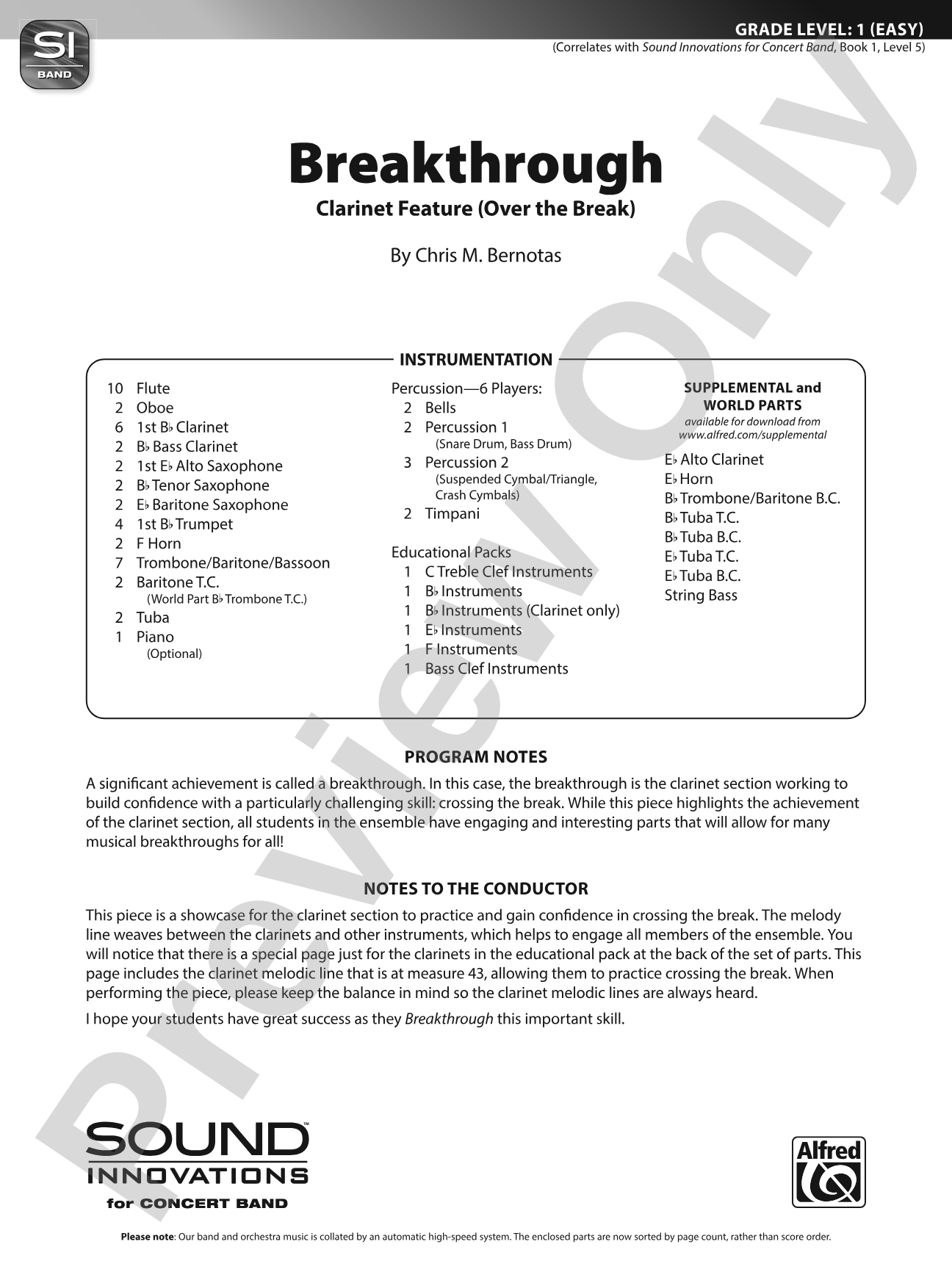 Breakthrough: Concert Band Conductor Score & Parts