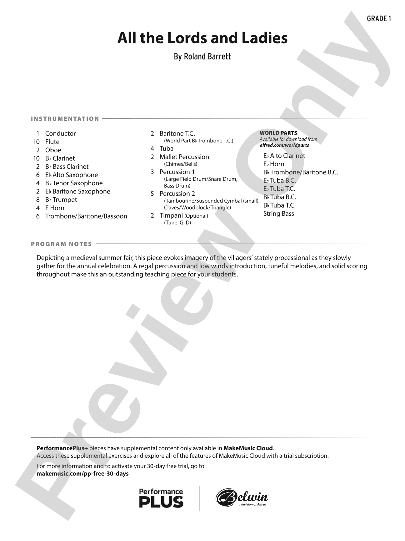 All the Lords and Ladies: Concert Band Conductor Score & Parts