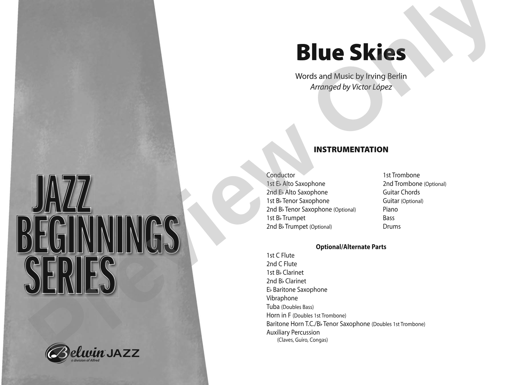 Blue Skies: Jazz Ensemble Conductor Score & Parts