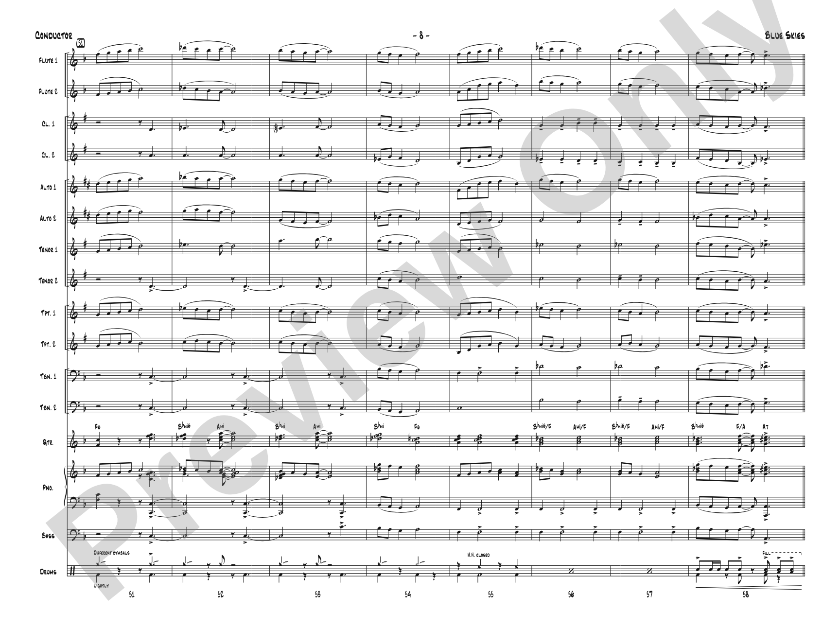 Blue Skies: Jazz Ensemble Conductor Score & Parts