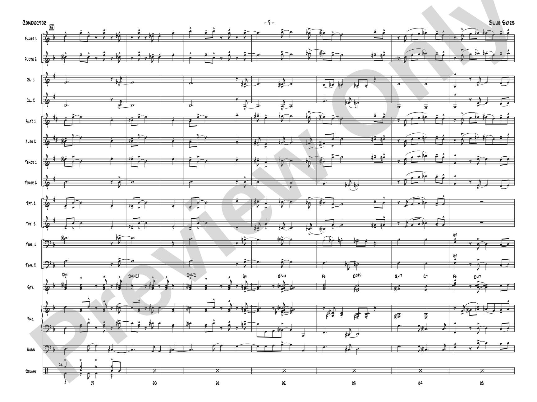 Blue Skies: Jazz Ensemble Conductor Score & Parts