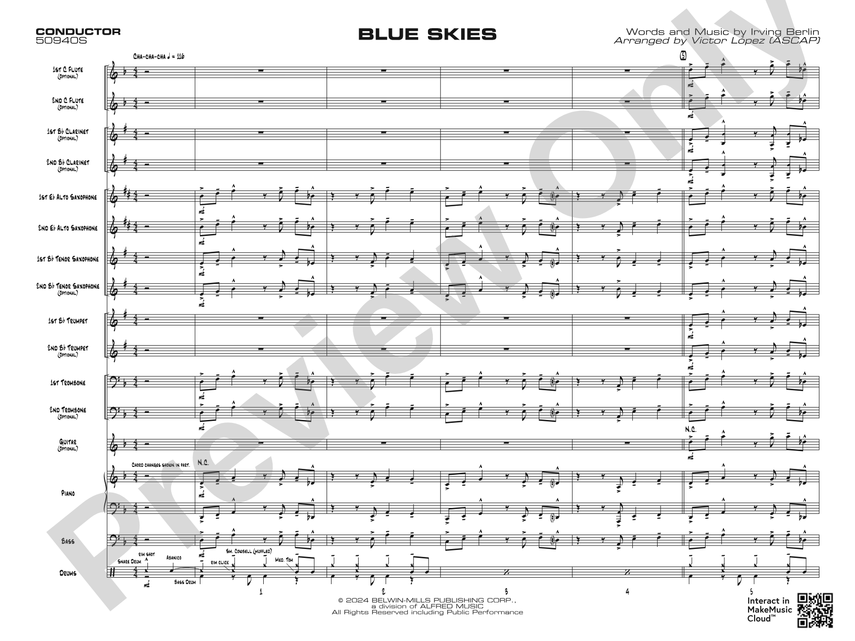 Blue Skies: Jazz Ensemble Conductor Score & Parts
