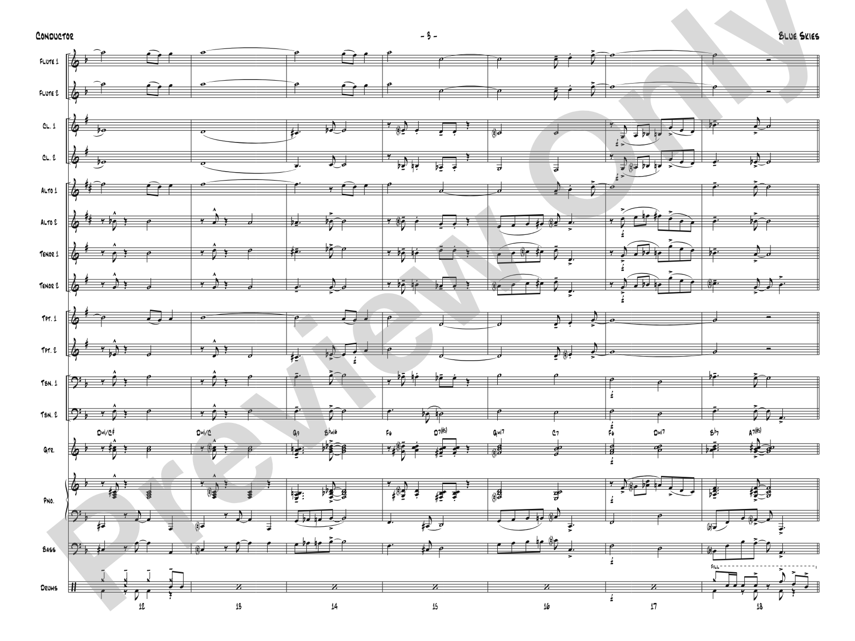 Blue Skies: Jazz Ensemble Conductor Score & Parts