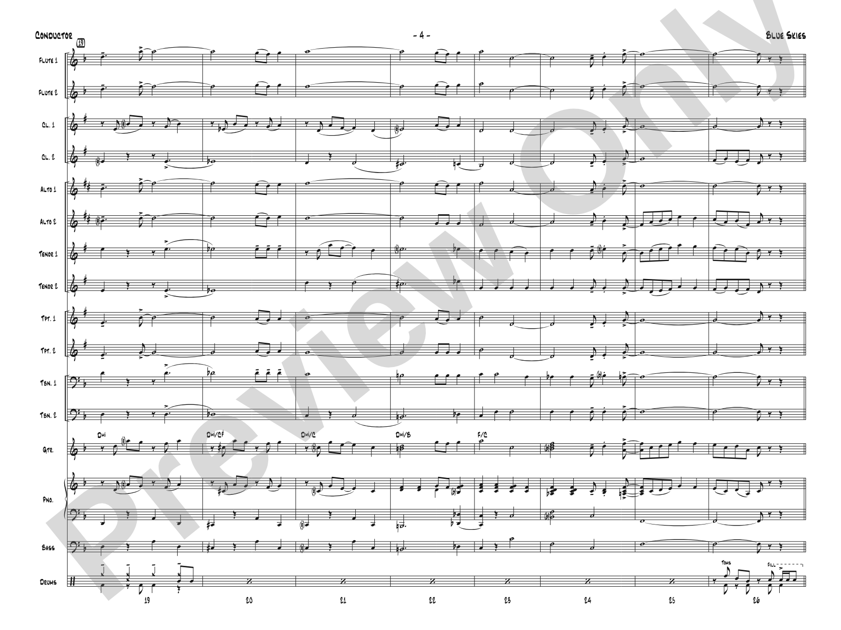 Blue Skies: Jazz Ensemble Conductor Score & Parts