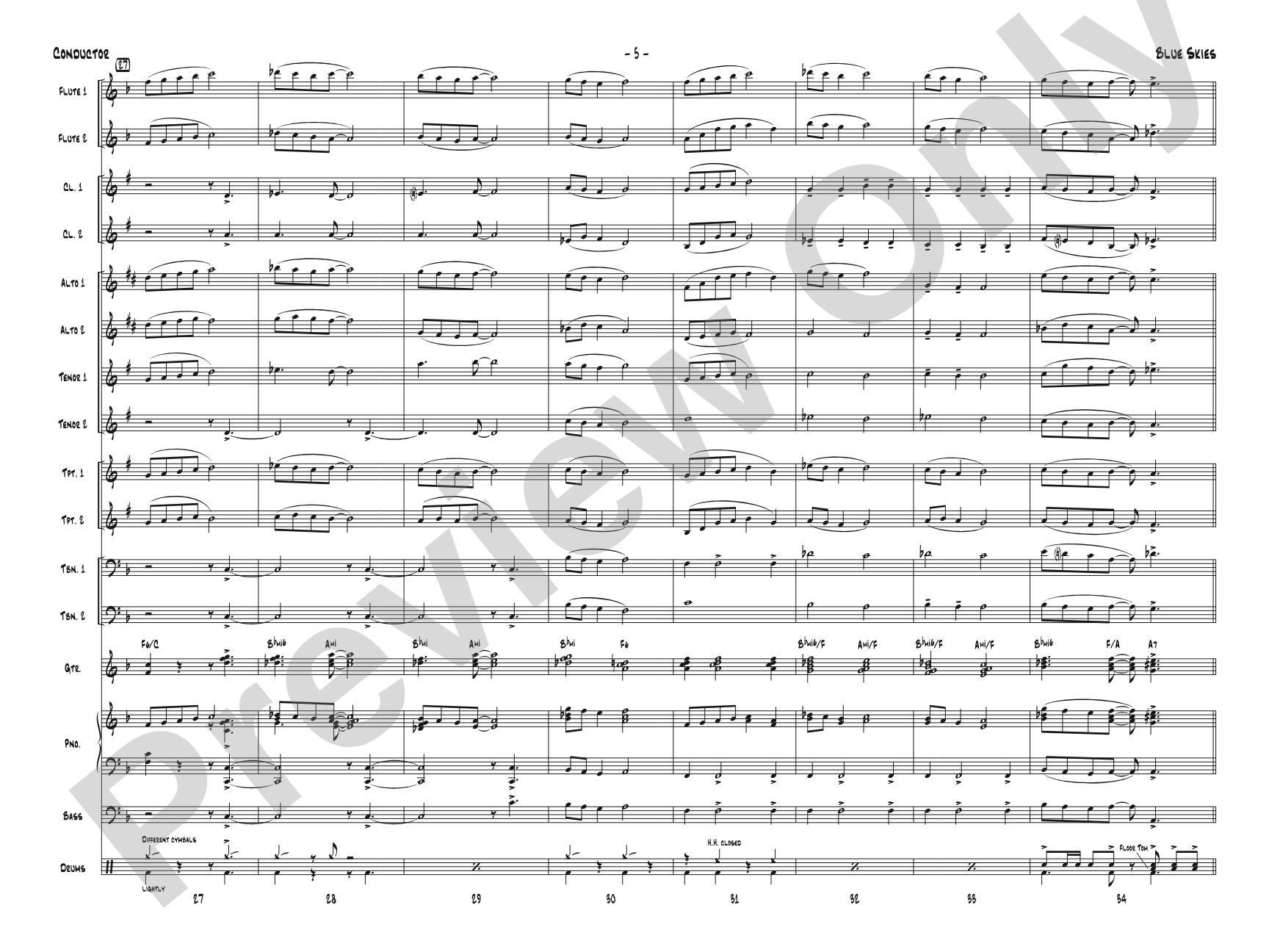Blue Skies: Jazz Ensemble Conductor Score & Parts