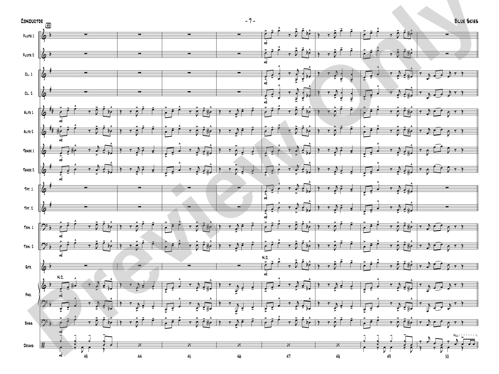 Blue Skies: Jazz Ensemble Conductor Score & Parts