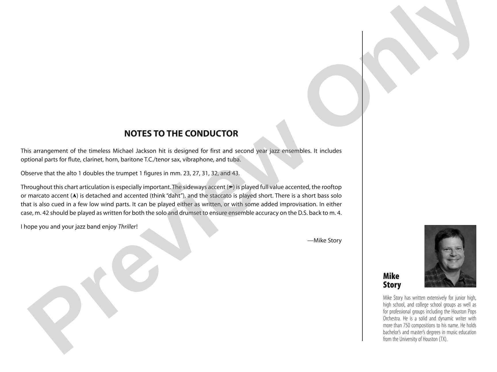 Thriller: Jazz Ensemble Conductor Score & Parts