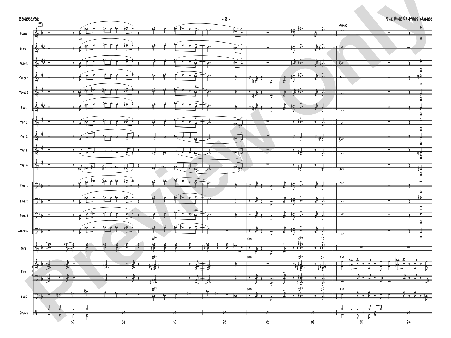 The Pink Panther Mambo: Jazz Ensemble Conductor Score & Parts