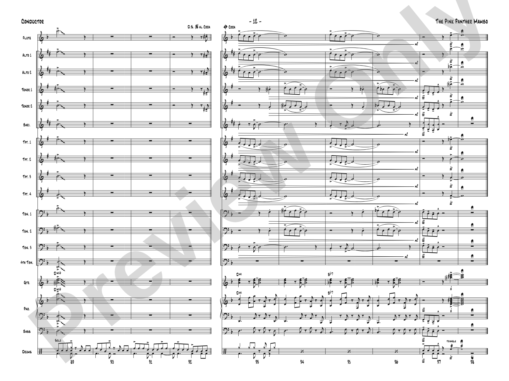 The Pink Panther Mambo: Jazz Ensemble Conductor Score & Parts