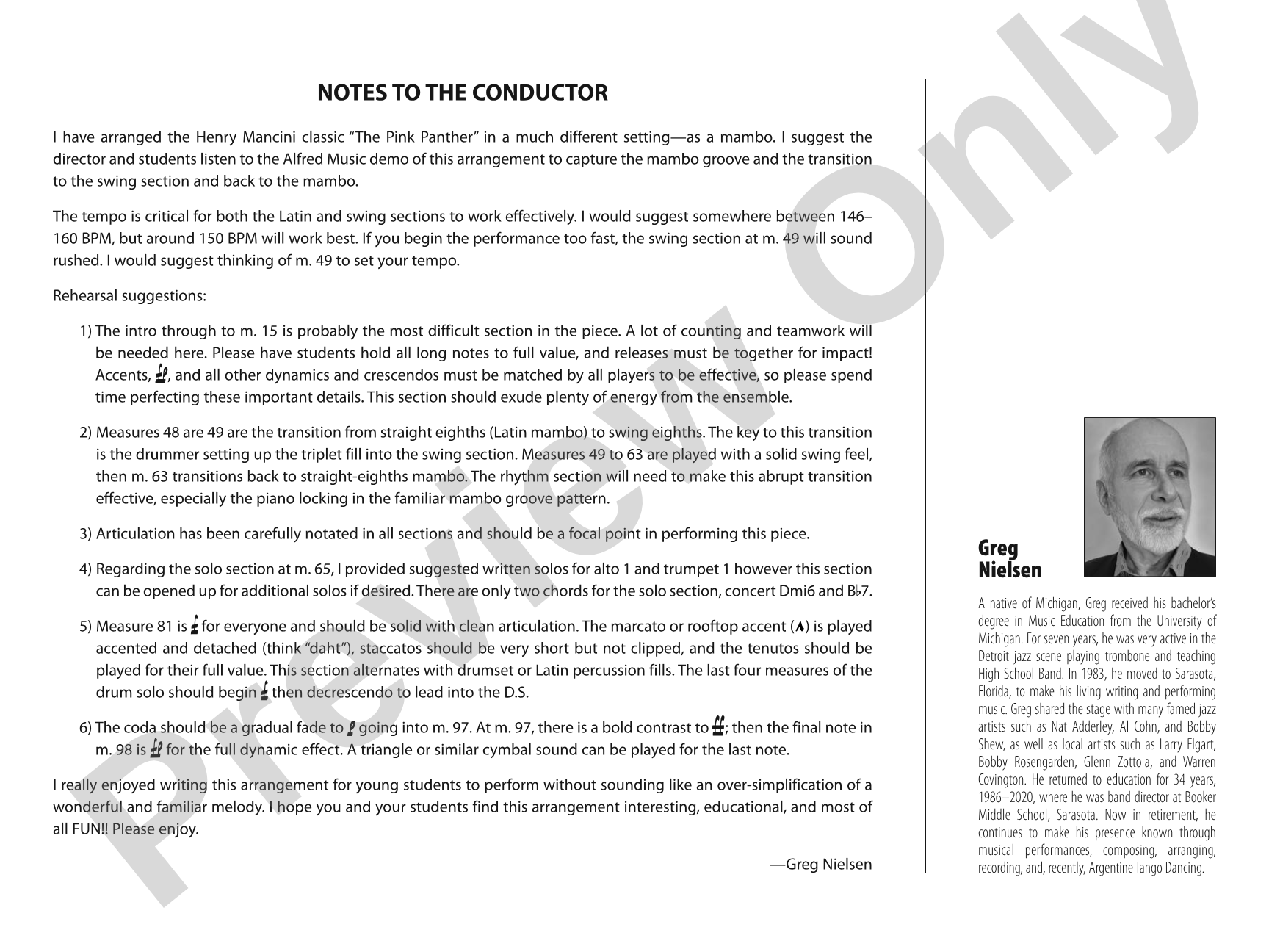The Pink Panther Mambo: Jazz Ensemble Conductor Score & Parts