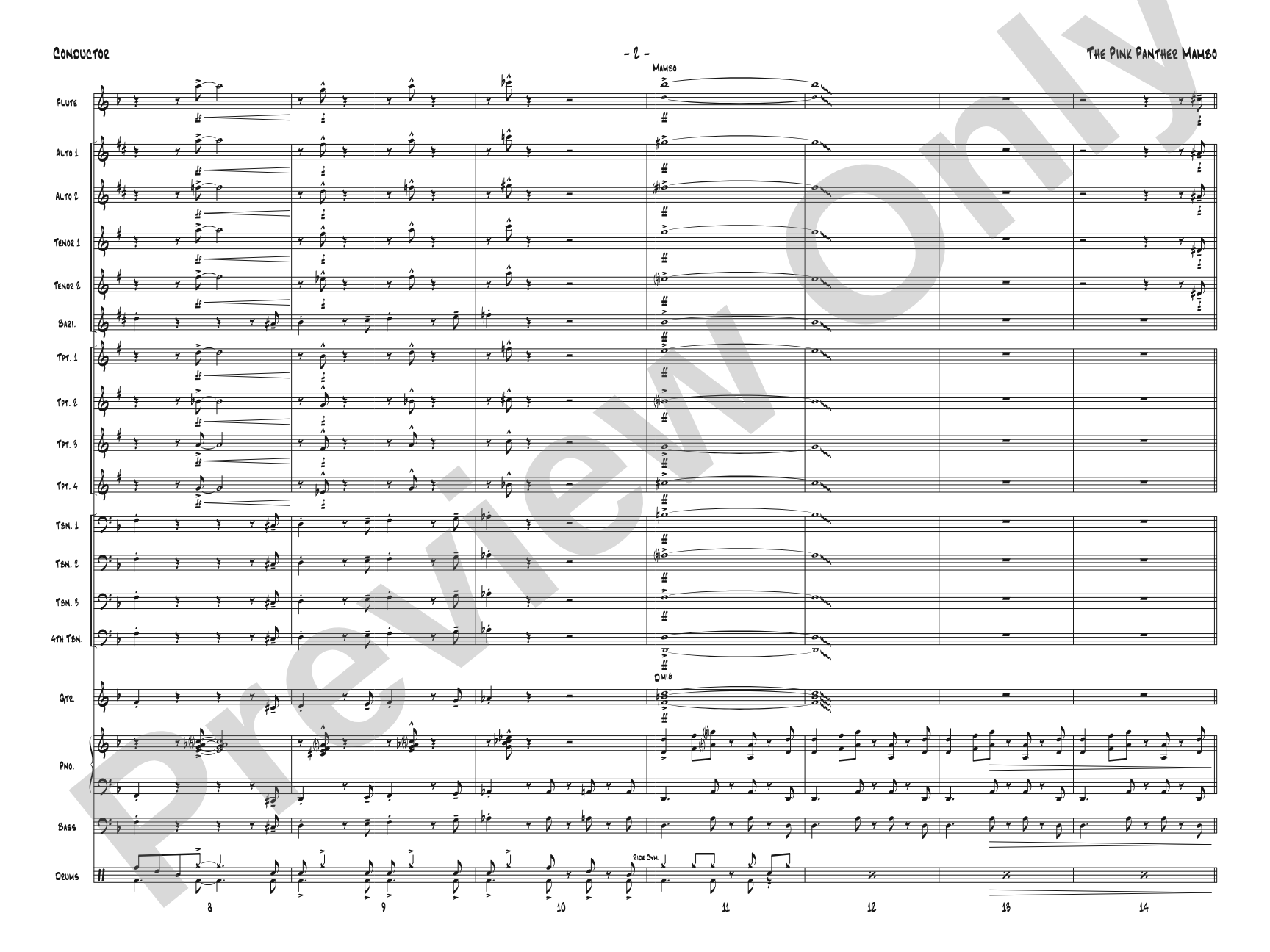The Pink Panther Mambo: Jazz Ensemble Conductor Score & Parts