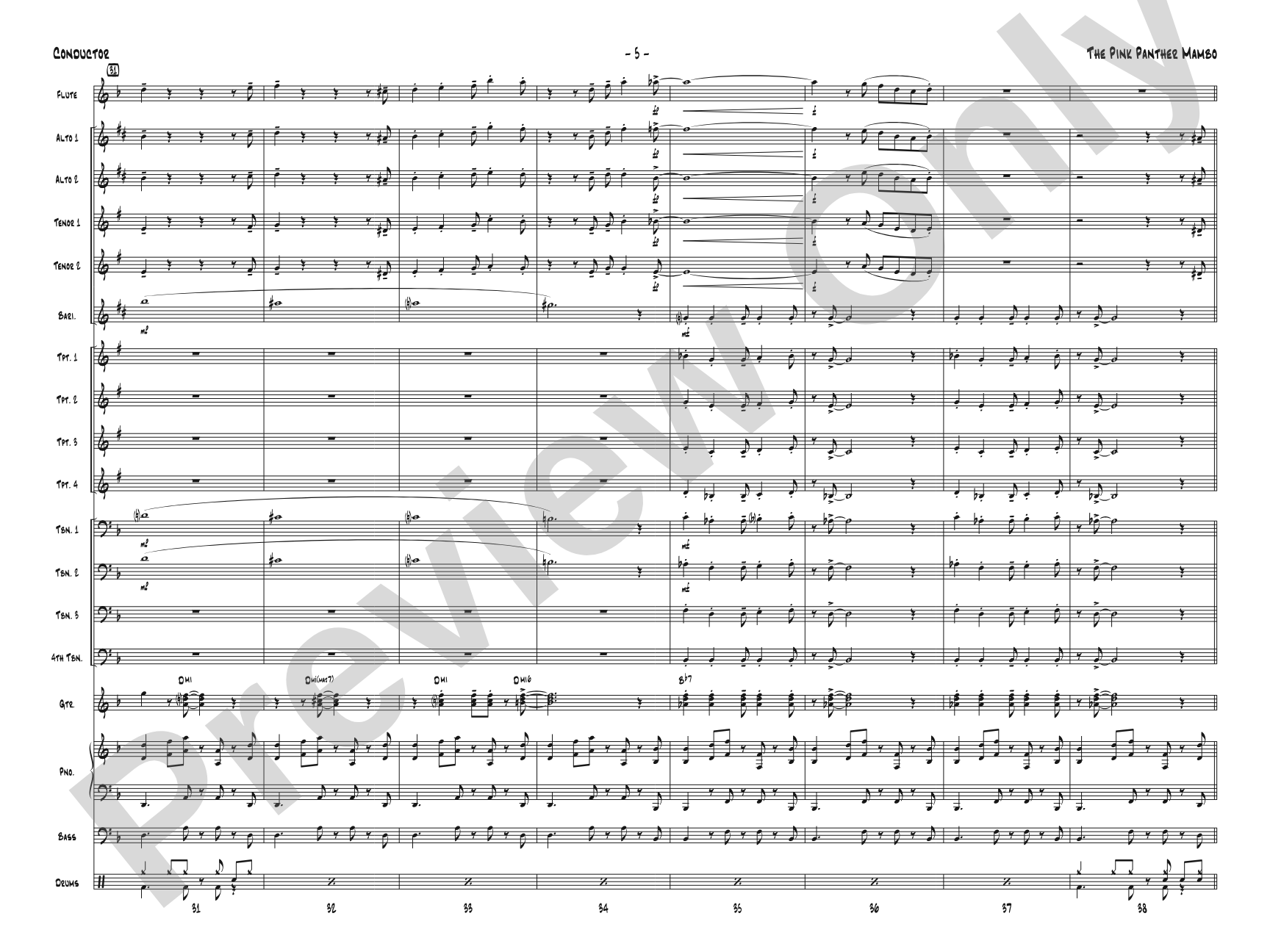 The Pink Panther Mambo: Jazz Ensemble Conductor Score & Parts