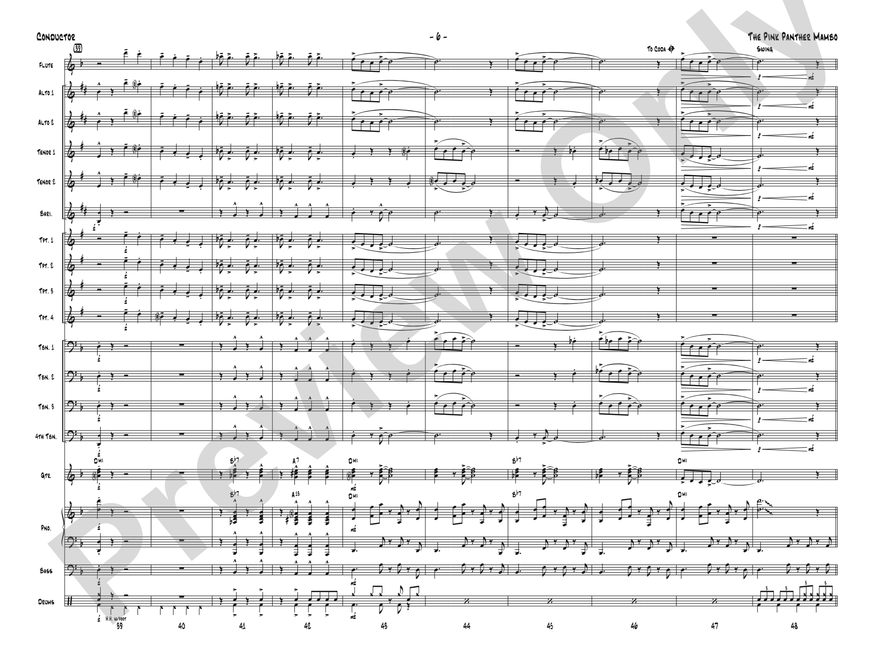 The Pink Panther Mambo: Jazz Ensemble Conductor Score & Parts