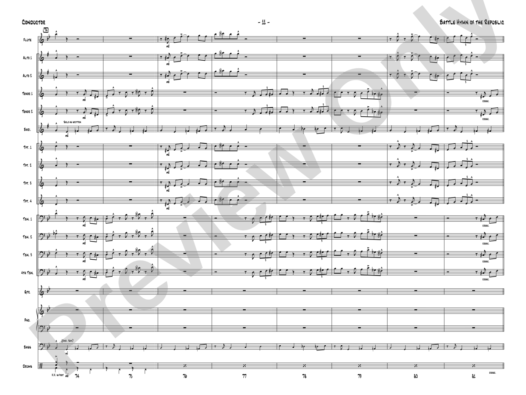 Battle Hymn of the Republic: Jazz Ensemble Conductor Score & Parts