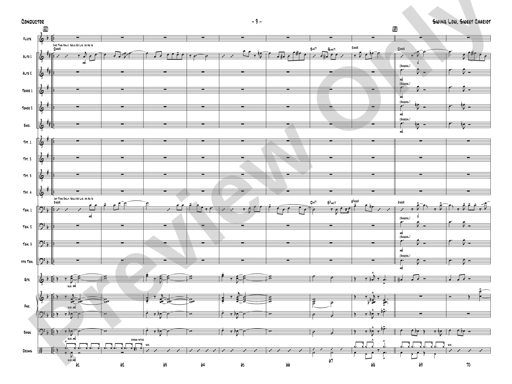 Swing Low, Sweet Chariot: Jazz Ensemble Conductor Score & Parts