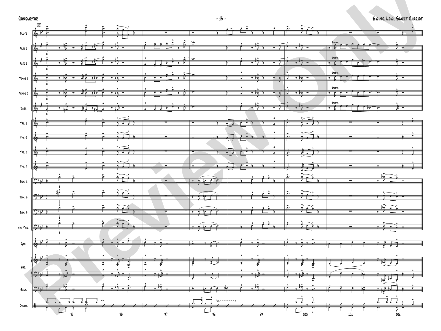 Swing Low, Sweet Chariot: Jazz Ensemble Conductor Score & Parts