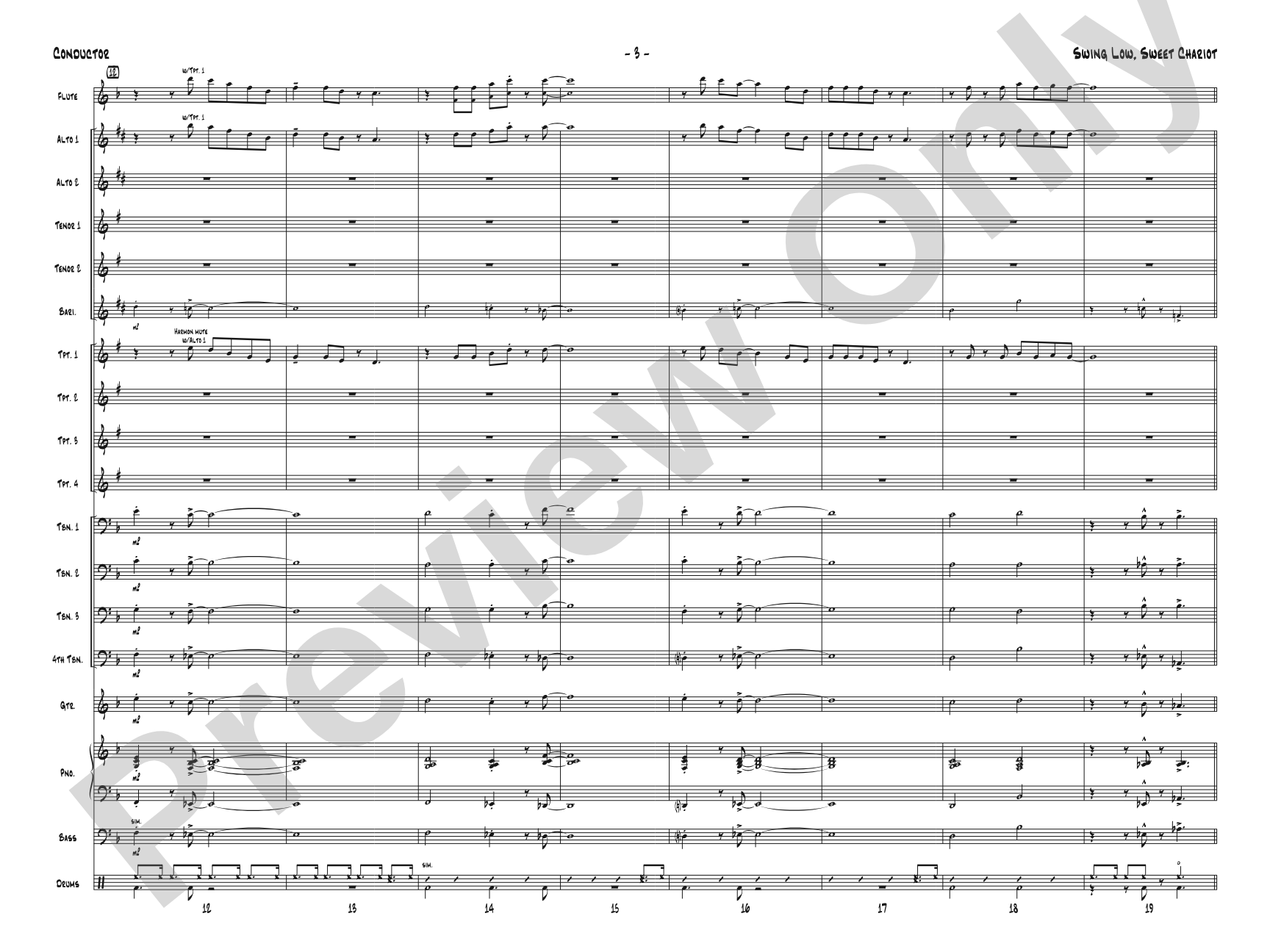 Swing Low, Sweet Chariot: Jazz Ensemble Conductor Score & Parts