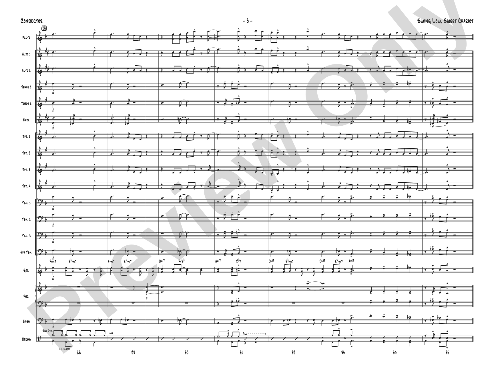 Swing Low, Sweet Chariot: Jazz Ensemble Conductor Score & Parts