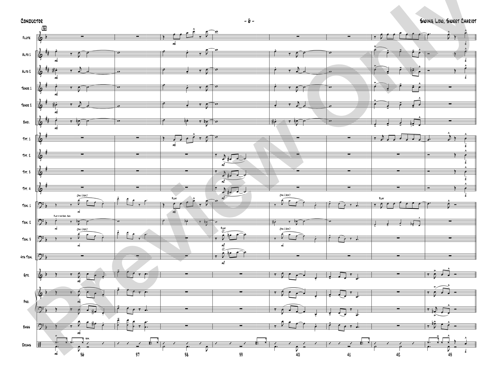 Swing Low, Sweet Chariot: Jazz Ensemble Conductor Score & Parts