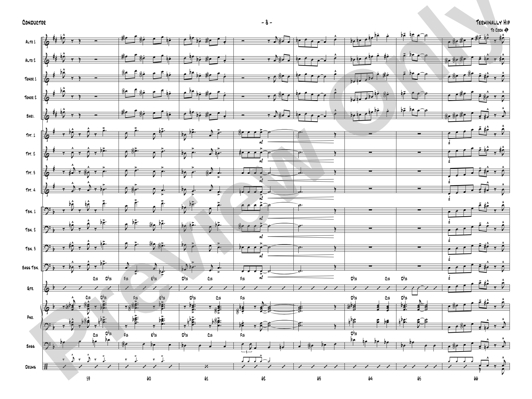 Terminally Hip: Jazz Ensemble Conductor Score & Parts