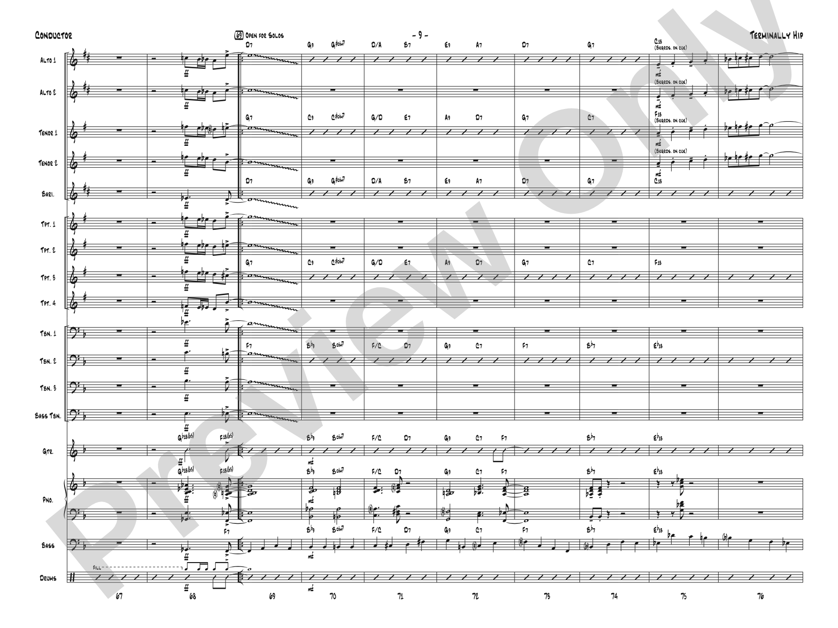 Terminally Hip: Jazz Ensemble Conductor Score & Parts