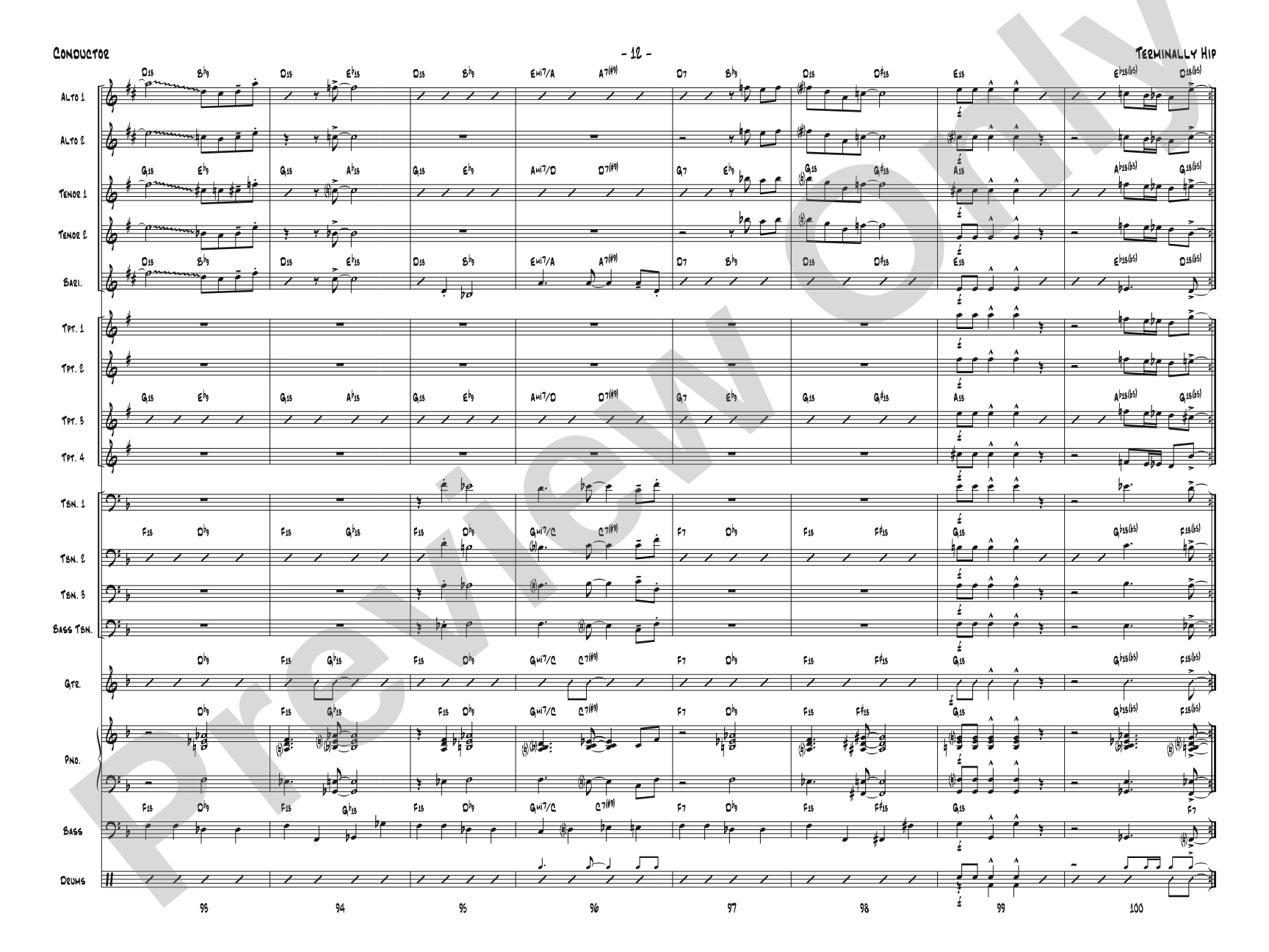 Terminally Hip: Jazz Ensemble Conductor Score & Parts