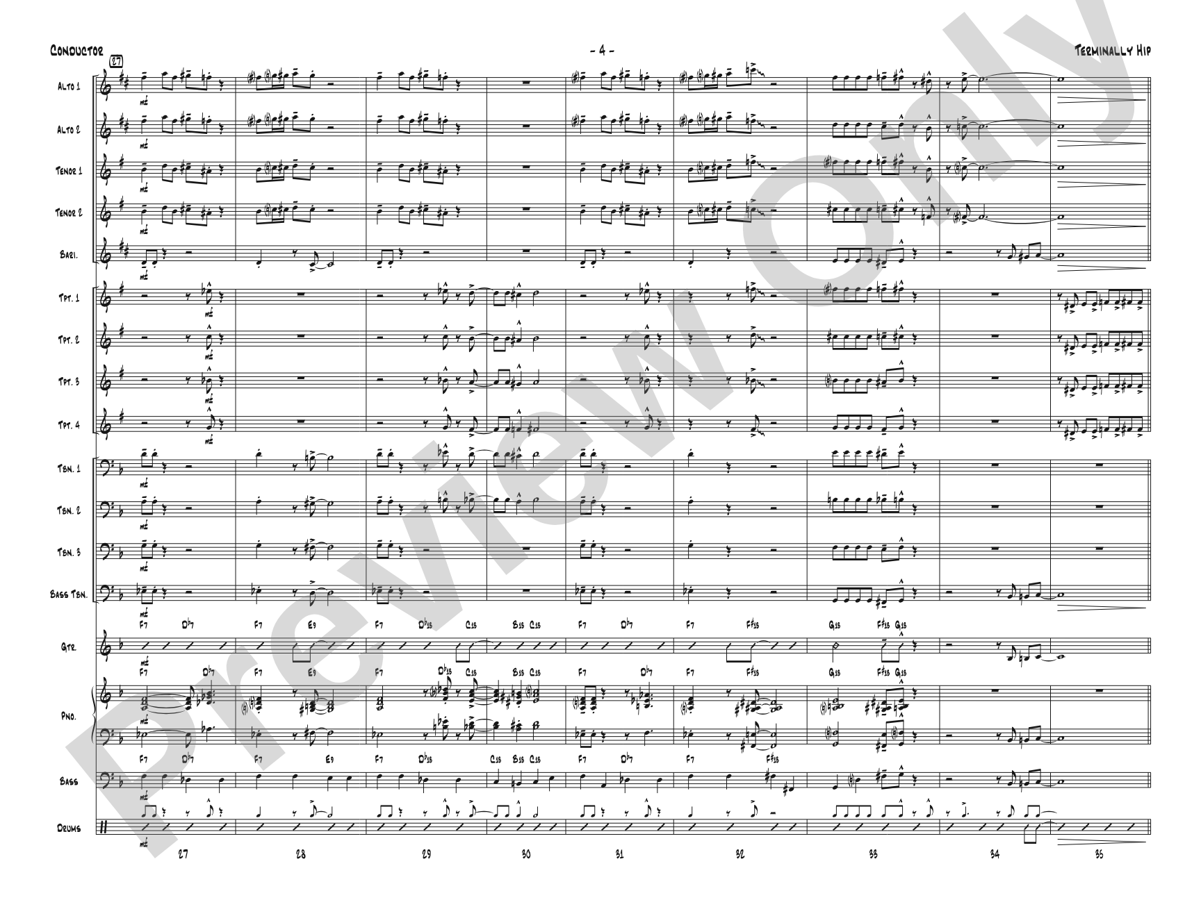 Terminally Hip: Jazz Ensemble Conductor Score & Parts