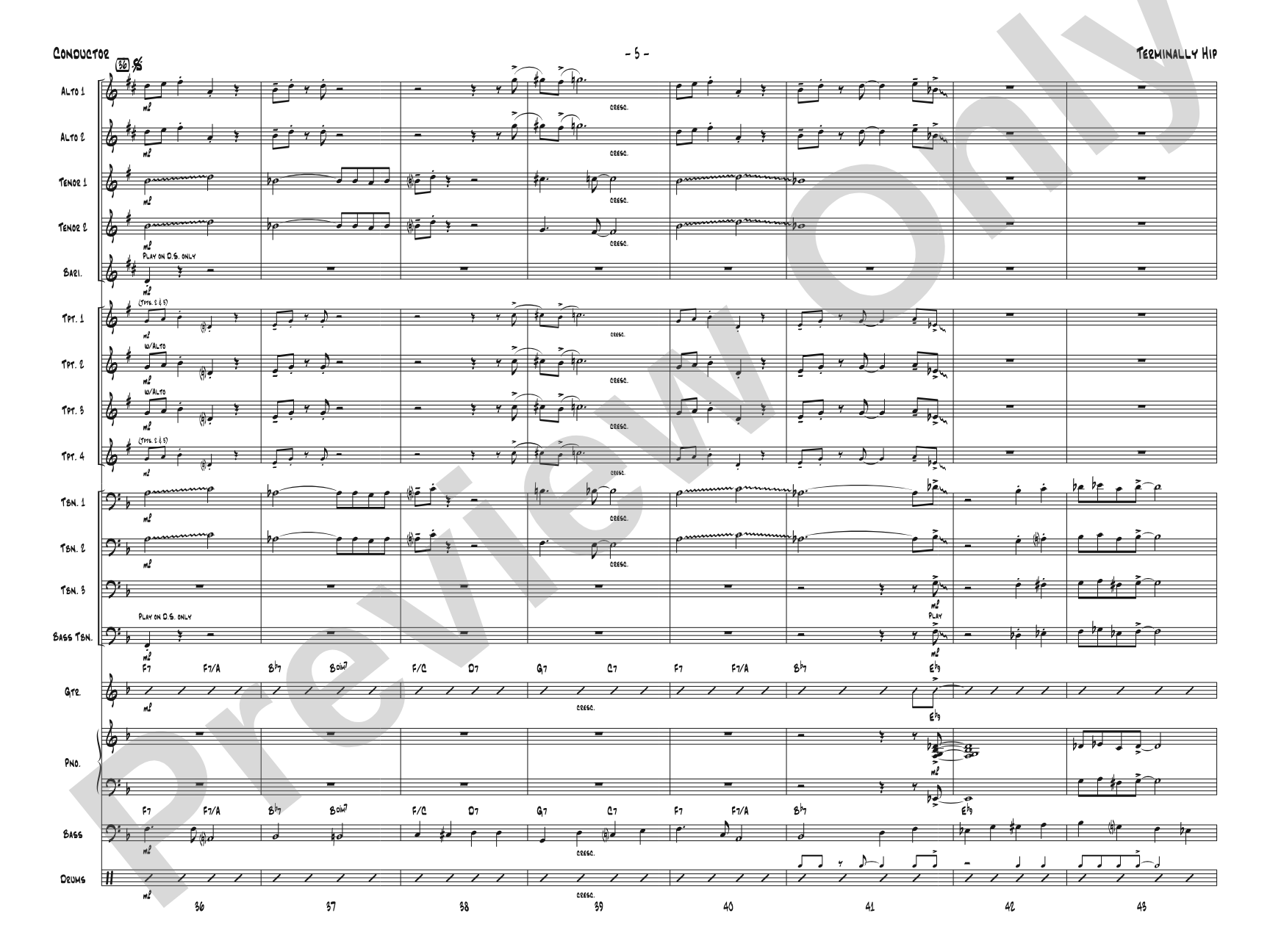 Terminally Hip: Jazz Ensemble Conductor Score & Parts