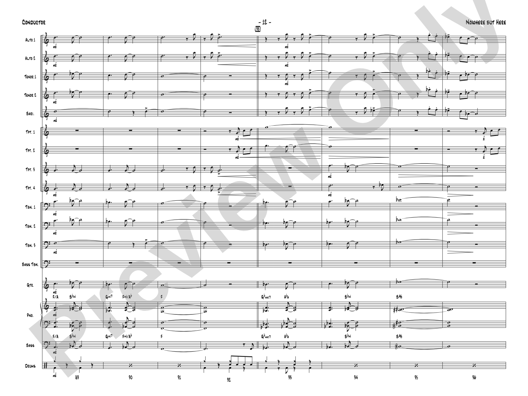 Nowhere but Here: Jazz Ensemble Conductor Score & Parts