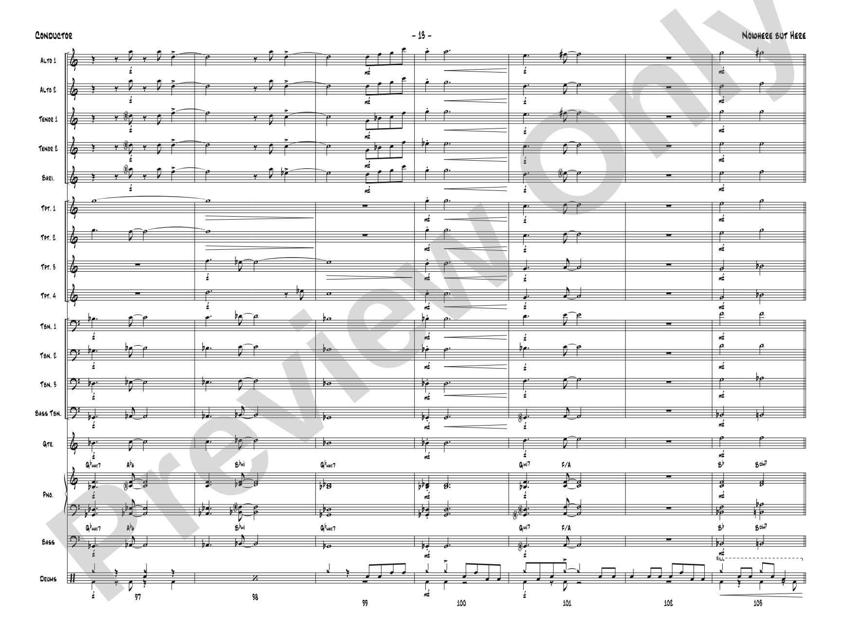 Nowhere but Here: Jazz Ensemble Conductor Score & Parts