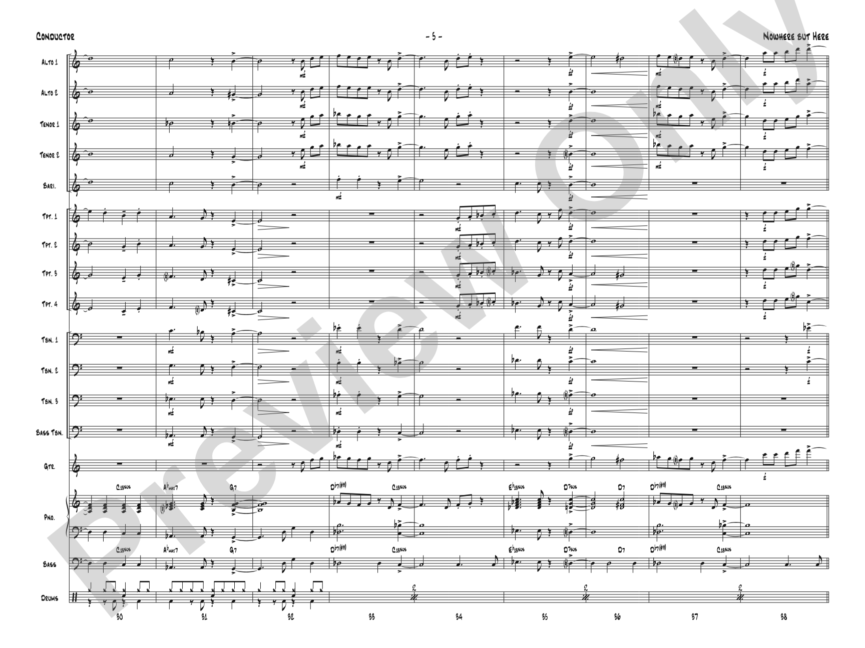 Nowhere but Here: Jazz Ensemble Conductor Score & Parts