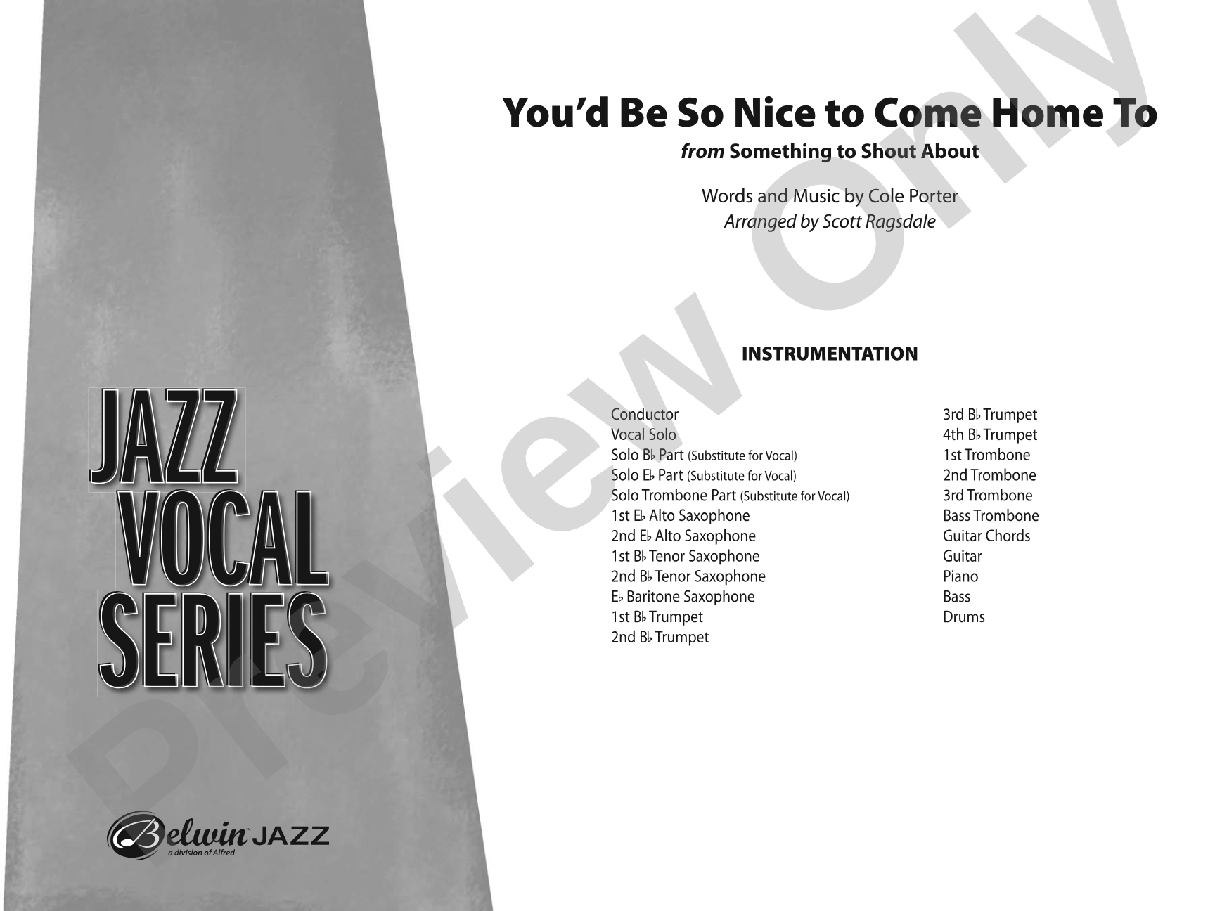 You'd Be So Nice to Come Home To: Jazz Ensemble Conductor Score & Parts