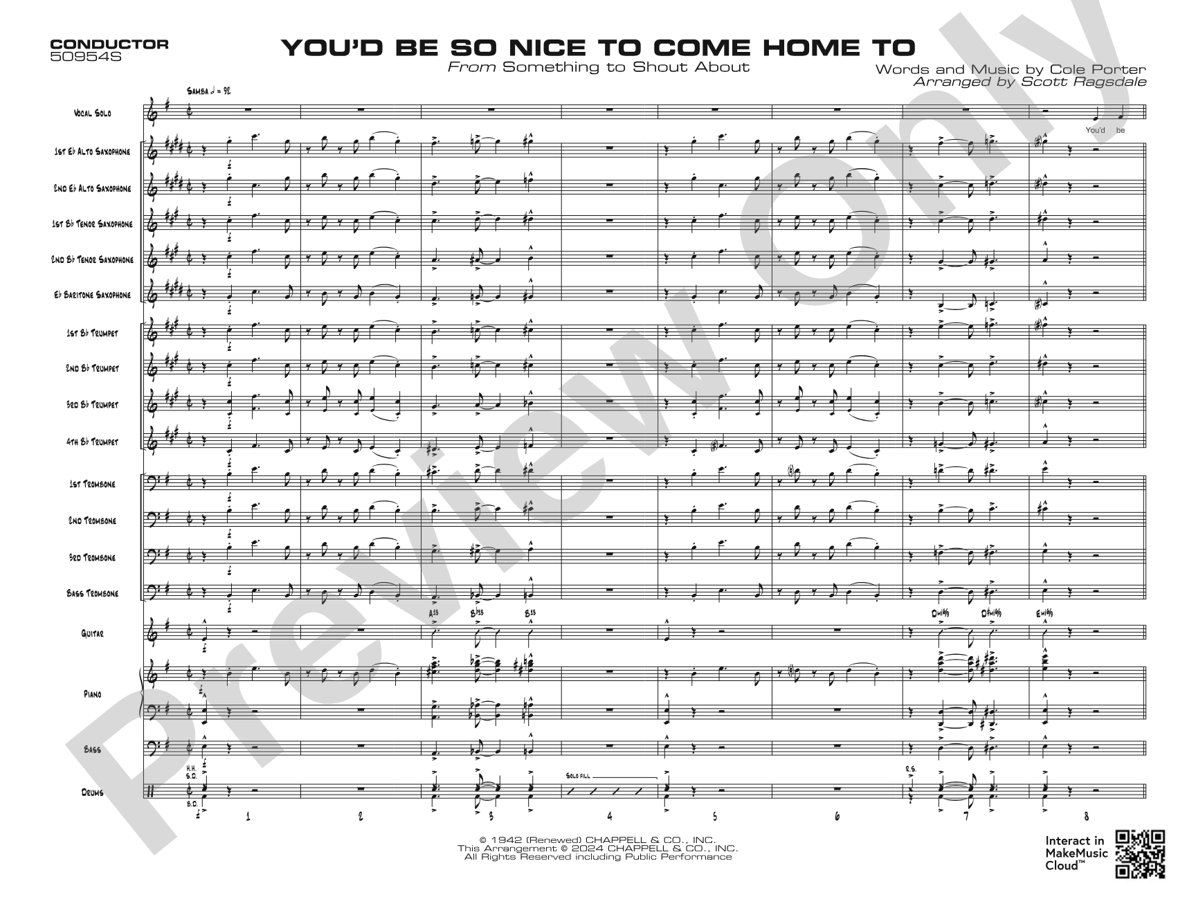 You'd Be So Nice to Come Home To: Jazz Ensemble Conductor Score & Parts