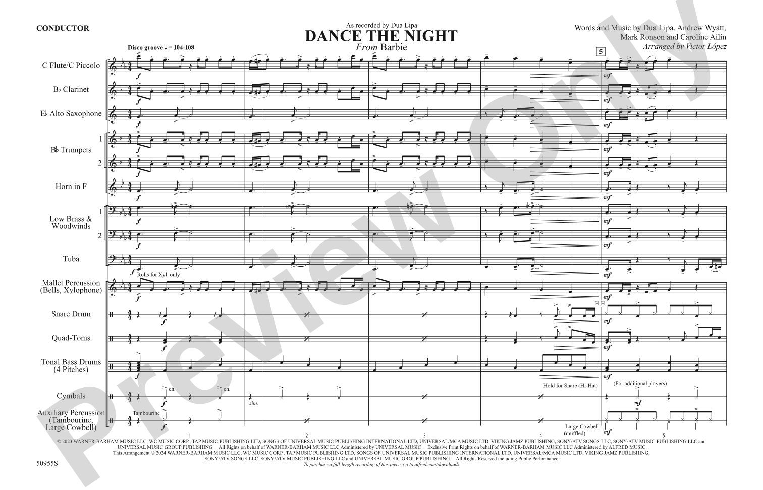 Dance the Night: Marching Band Conductor Score & Parts