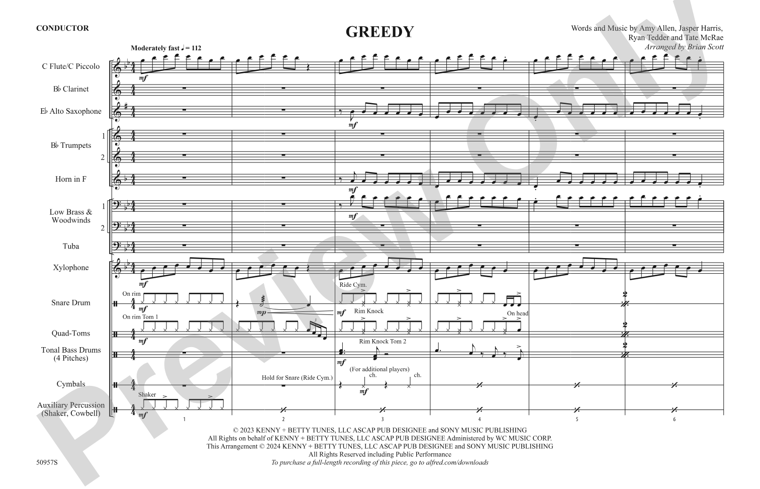 Greedy: Marching Band Conductor Score & Parts