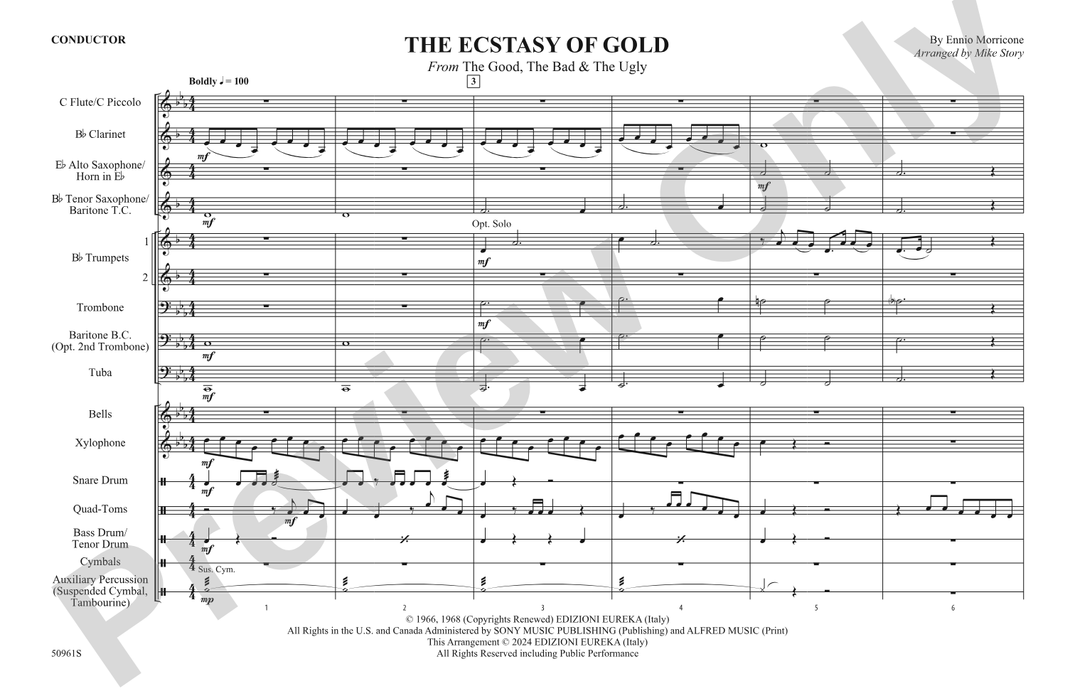 The Ecstasy of Gold: Marching Band Conductor Score & Parts