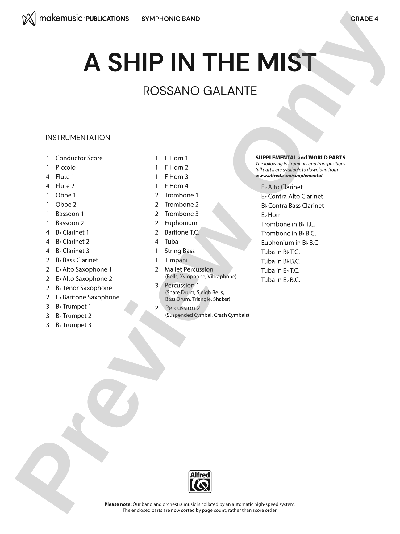 A Ship in the Mist: Concert Band Conductor Score & Parts