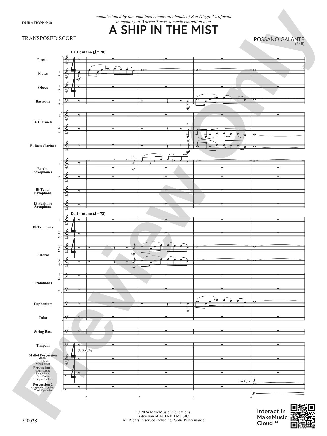 A Ship in the Mist: Concert Band Conductor Score & Parts