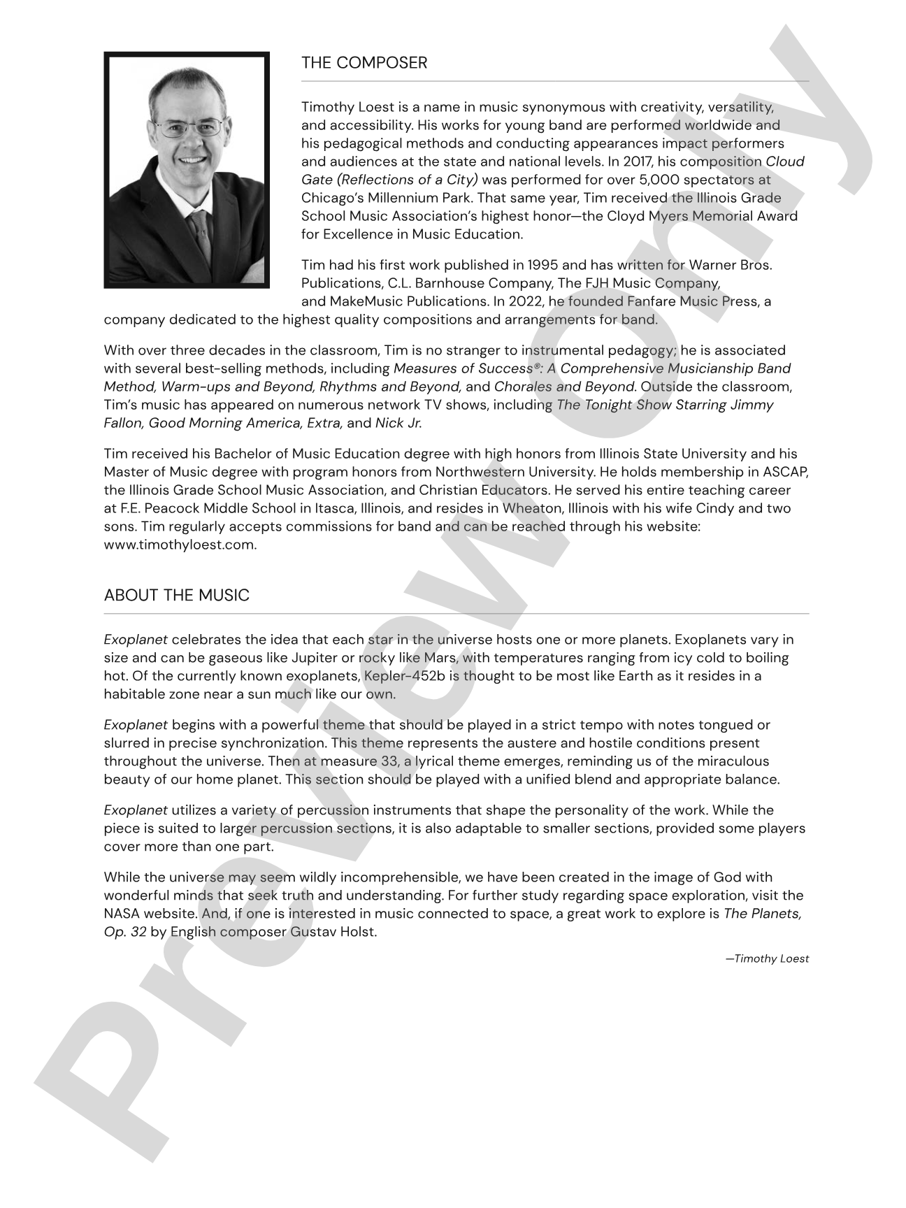 Exoplanet: Concert Band Conductor Score & Parts