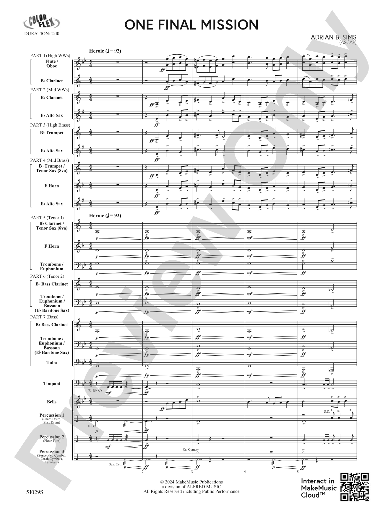 One Final Mission: Concert Band Conductor Score & Parts - ColorFlex Version