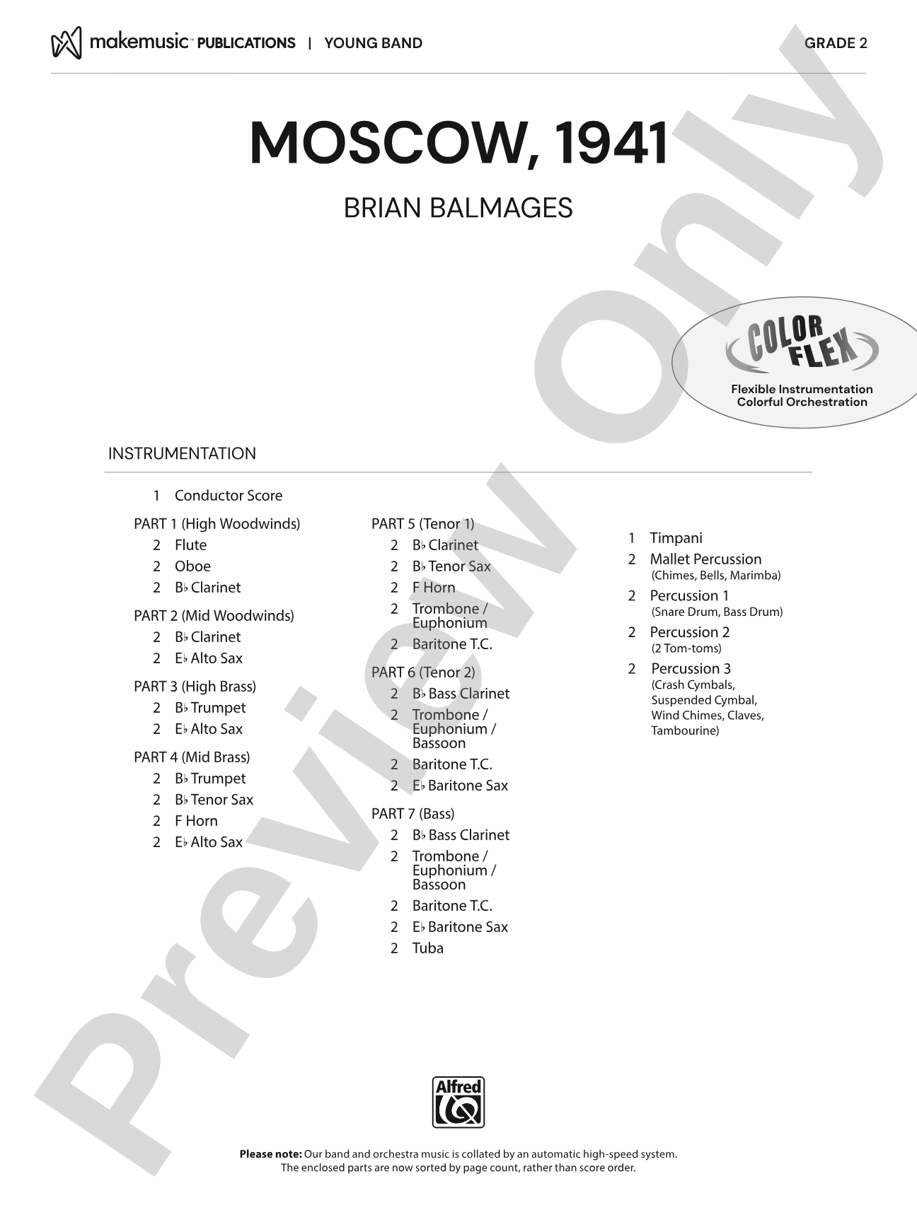 Moscow, 1941: Concert Band Conductor Score & Parts - ColorFlex version