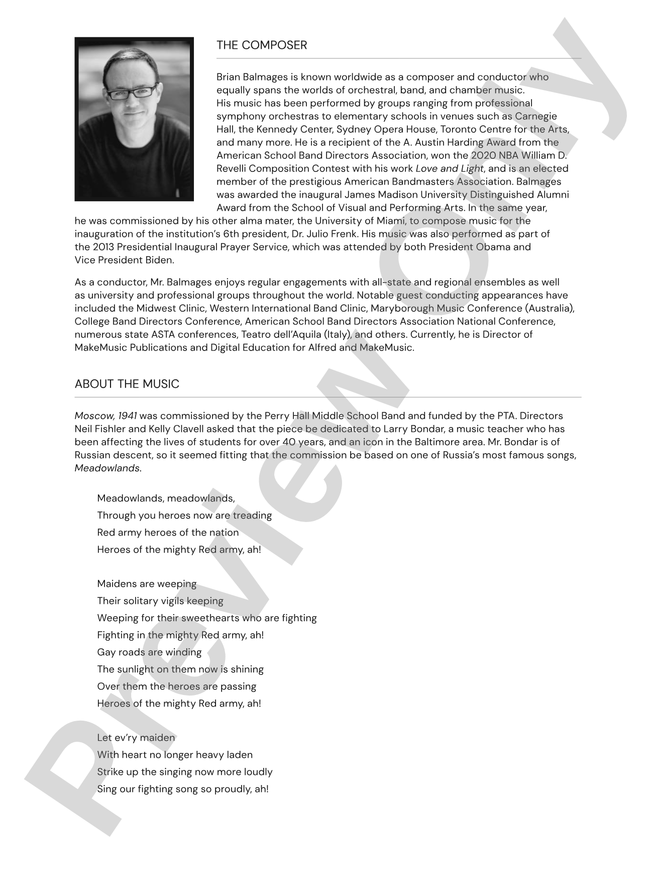 Moscow, 1941: Concert Band Conductor Score & Parts - ColorFlex version