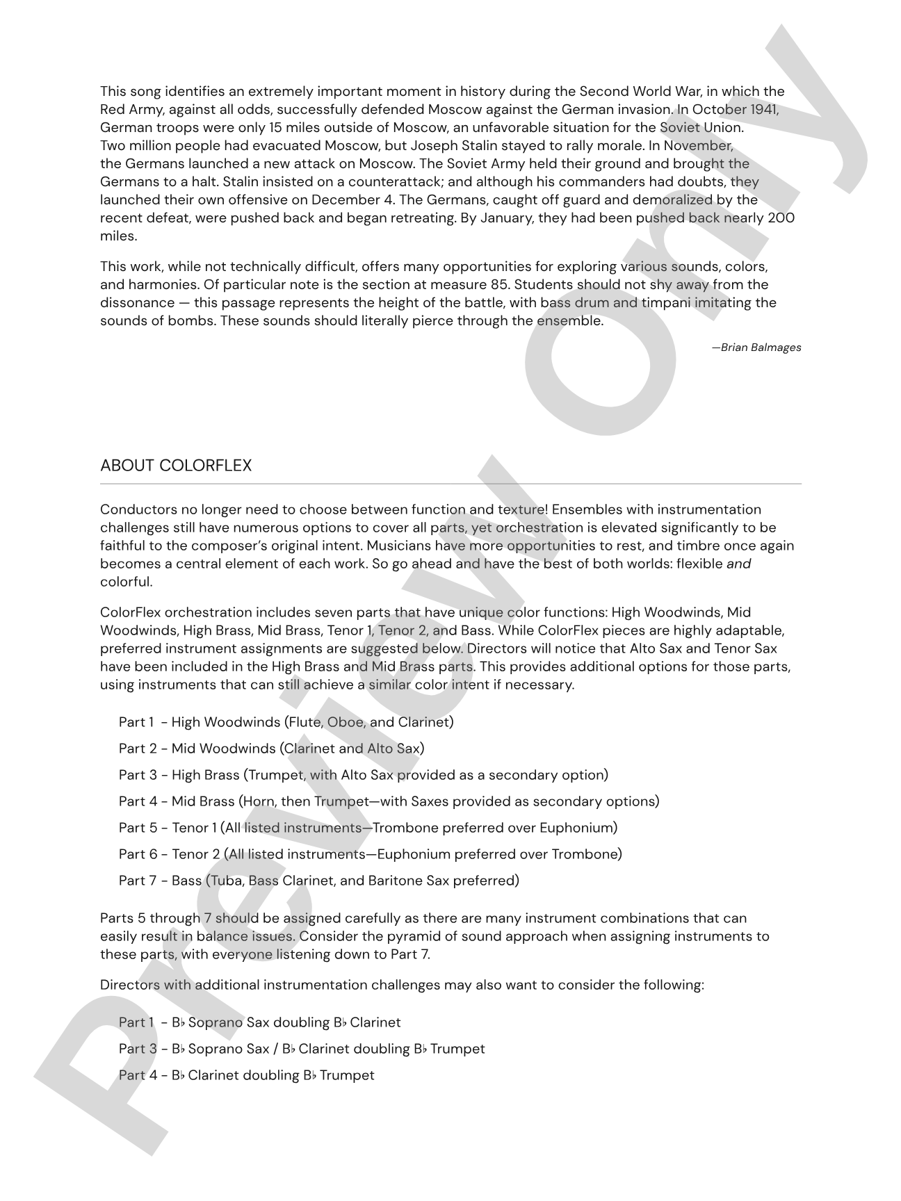 Moscow, 1941: Concert Band Conductor Score & Parts - ColorFlex version