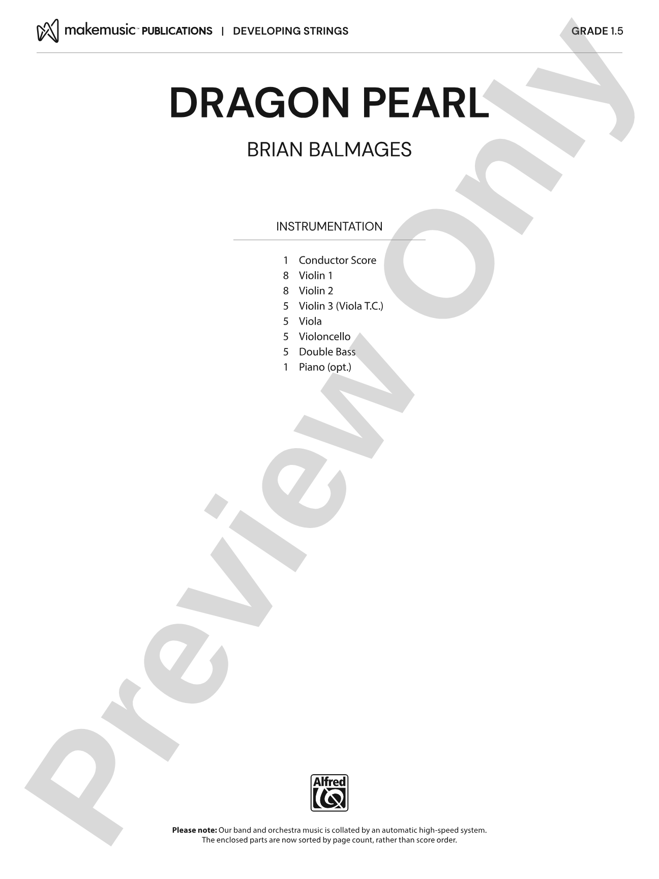 Dragon Pearl: String Orchestra Conductor Score & Parts