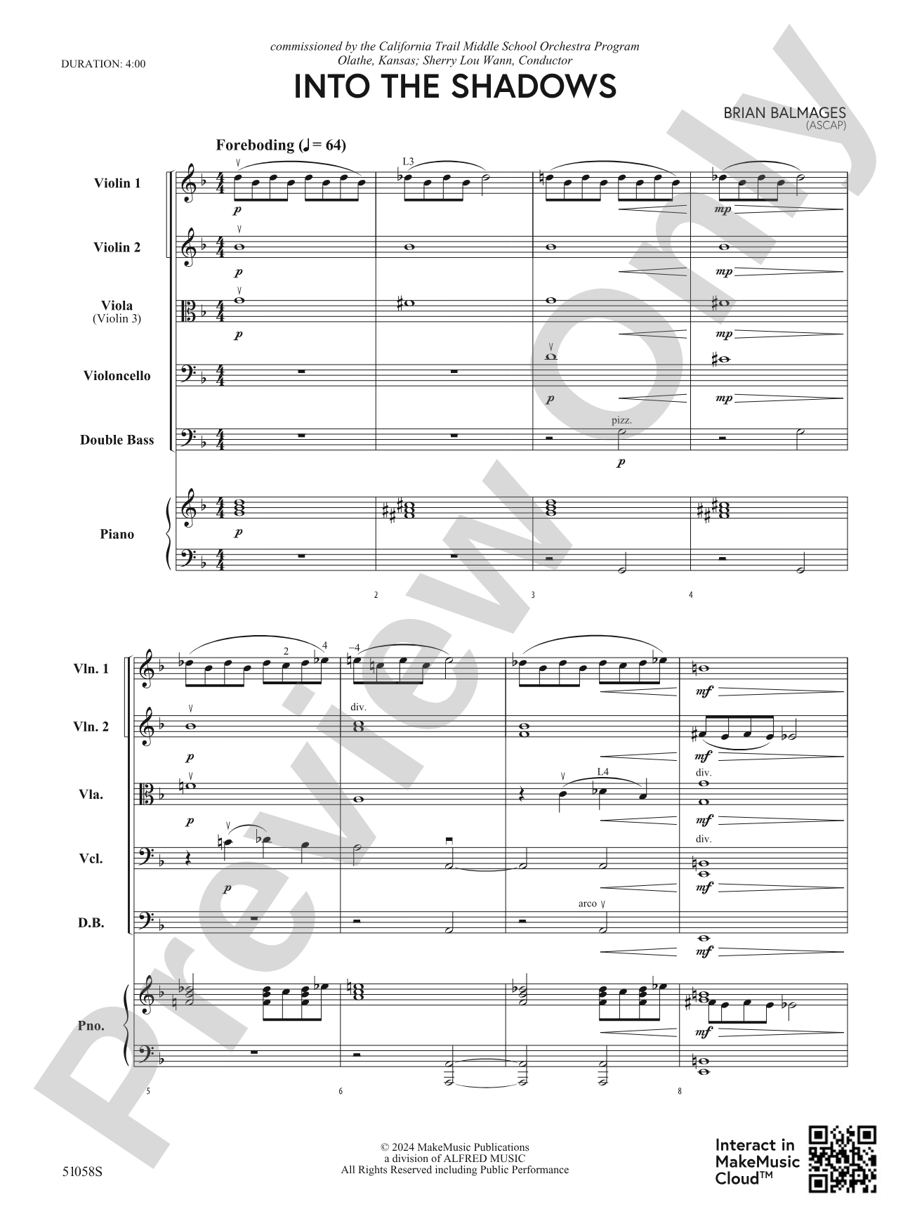 Into the Shadows: String Orchestra Conductor Score & Parts