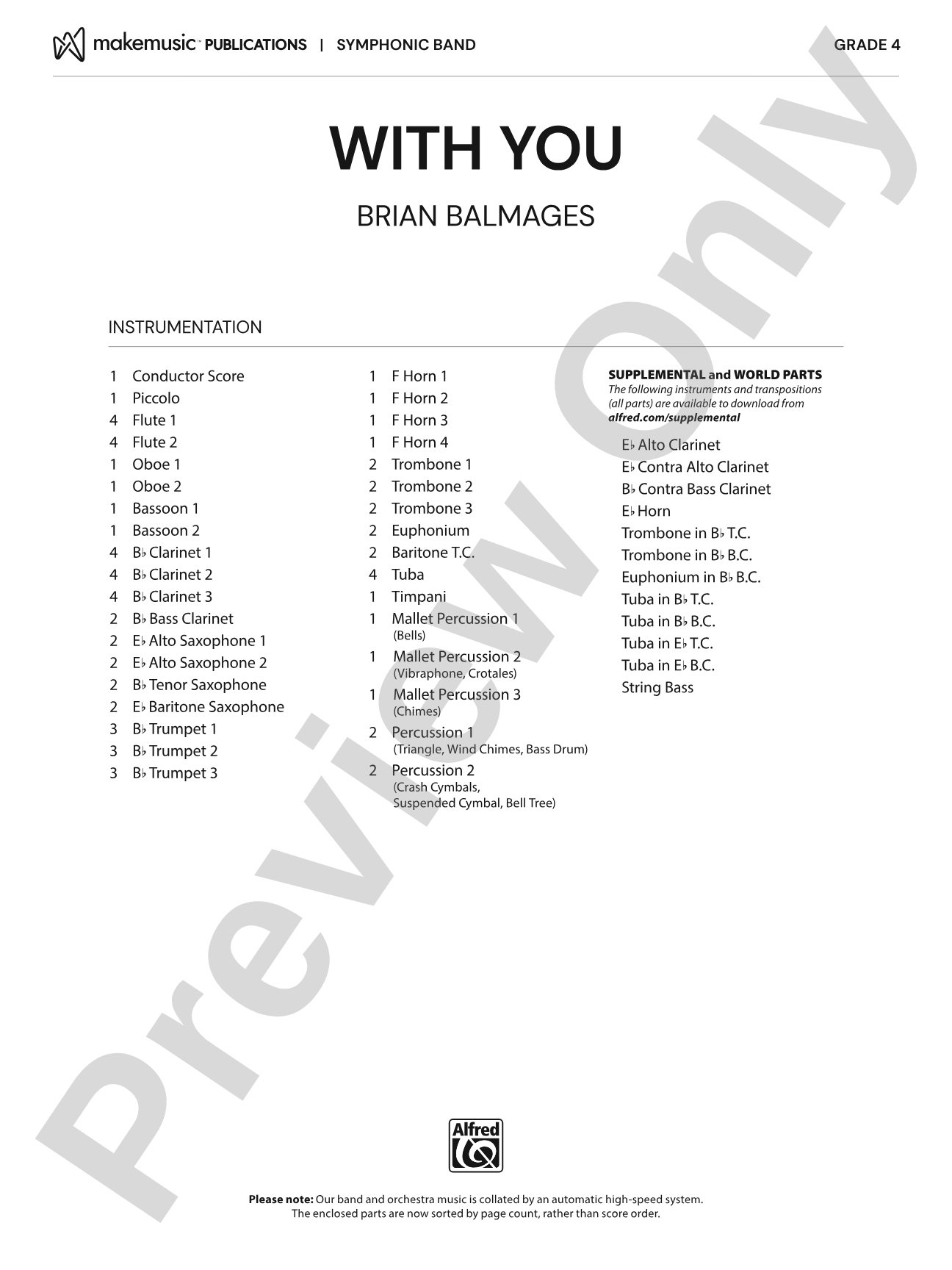 With You: Concert Band Conductor Score & Parts
